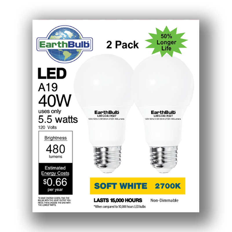 LED A19 40W 480 lumen soft white 2700K
